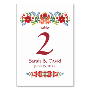 Ungarische Design Red Blume Tischnummer Card