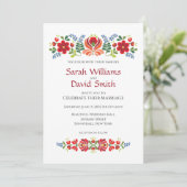 Ungarische Design Rote Blume Einladung Hochzeit (Stehend Vorderseite)