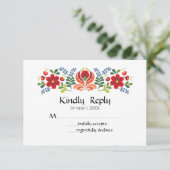 Ungarische Design Rote Blume RSVP Karte (Stehend Vorderseite)