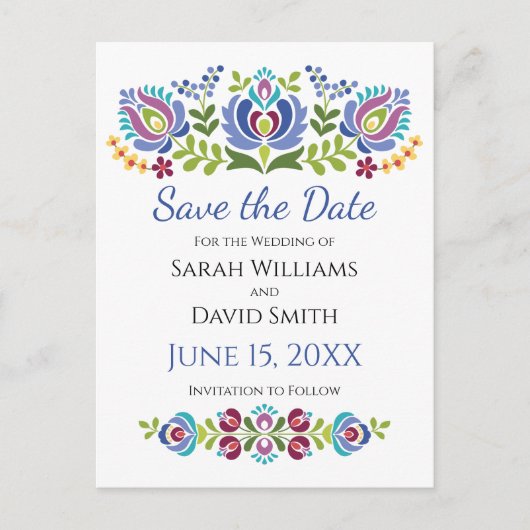 Ungarische Design Violet Floral Wedding Ankündigungspostkarte (Vorderseite)