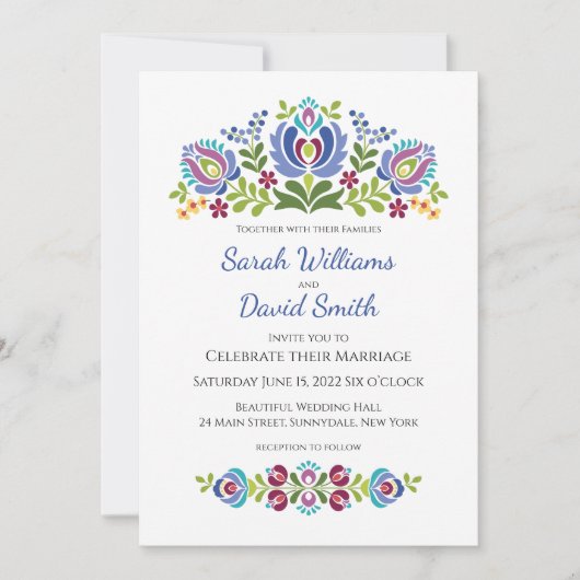 Ungarische Design Violet Floral Wedding Einladung (Vorderseite)