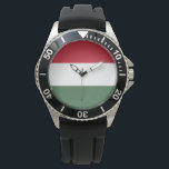 Ungarische Flagge Armbanduhr<br><div class="desc">Dieses Design zeigt die Nationalflagge Ungarns (auf Ungarisch Magyarország genannt), das ein Land in Mitteleuropa ist. Ungarn grenzt im Norden an die Slowakei, im Nordosten an die Ukraine, im Osten an Rumänien und im Südosten an Serbien, im Süden an Kroatien und Slowenien, im Südwesten an Österreich und im Westen an...</div>