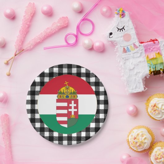 Ungarische Flagge, Büffel kariert und ungarische F Pappteller (Party)