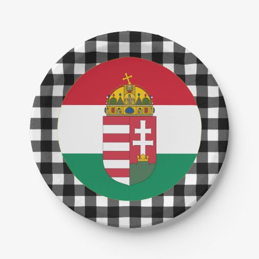 Ungarische Flagge, Büffel kariert und ungarische F Pappteller (Vorderseite)
