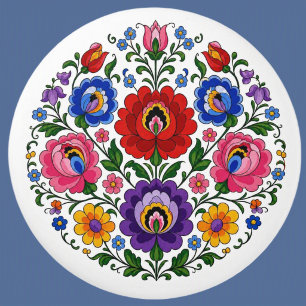 Ungarische Kalocsa-Volkskunst-Blumen-Keramikknopf Keramikknauf