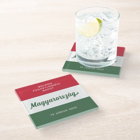 Ungarische Unabhängigkeitstagsflagge Glasuntersetzer (Schrägansicht)