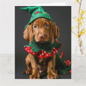 Ungarische Vizla Elf Welpe Weihnachtskarte Karte (Gelbe Blume)