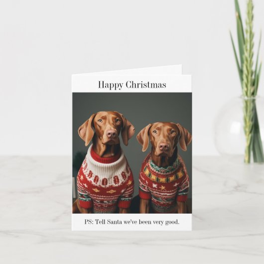 Ungarische Vizla-Hunde in Weihnachts-Sweaters Karte (Vorderseite)
