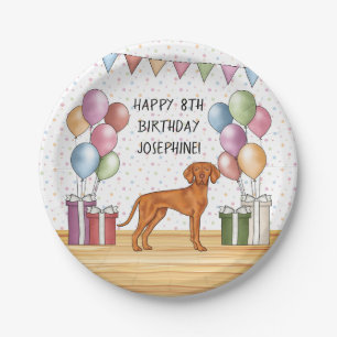 Ungarische Vizsla Farbige Pastell-Frohe Geburtstag Pappteller