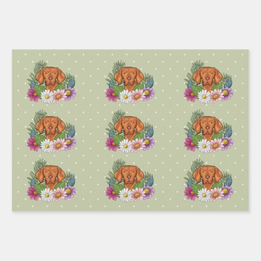 Ungarische Vizsla und farbenfrohe Sommer-Blume Grü Geschenkpapier Set (Vorderseite 3)