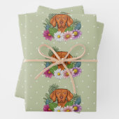 Ungarische Vizsla und farbenfrohe Sommer-Blume Grü Geschenkpapier Set (Beispiel)