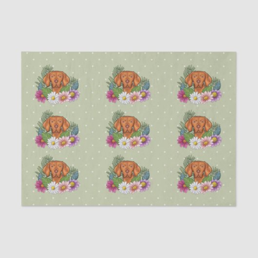 Ungarische Vizsla und farbenfrohe Sommer-Blume Grü Seidenpapier (Vorderseite)