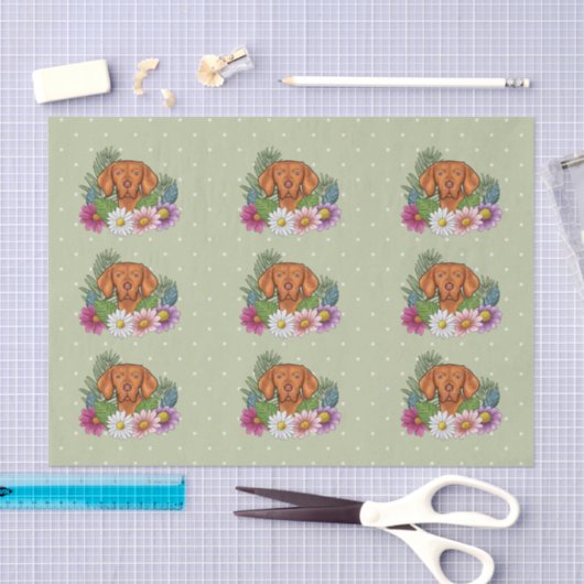 Ungarische Vizsla und farbenfrohe Sommer-Blume Grü Seidenpapier (Handwerk)