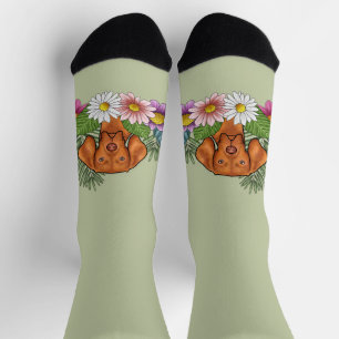 Ungarische Vizsla und farbenfrohe Sommer-Blume Grü Socken