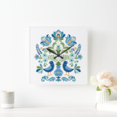 Ungarische Vögel für Folklore Quadratische Wanduhr (Zuhause)