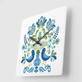 Ungarische Vögel für Folklore Quadratische Wanduhr (Winkel)