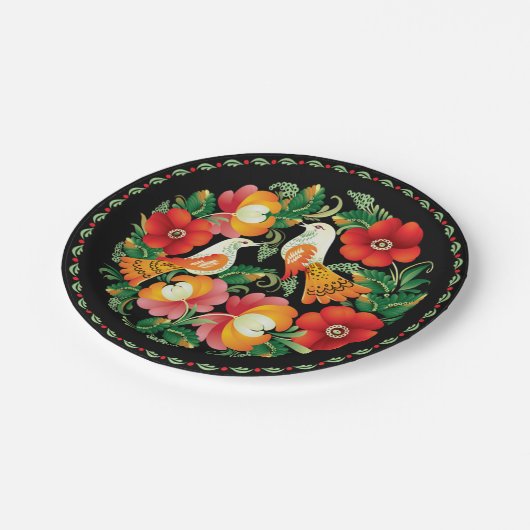 Ungarische Vögel Pappteller (Schrägansicht)