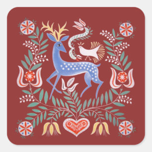 Ungarische Volkskunst Quadratischer Aufkleber