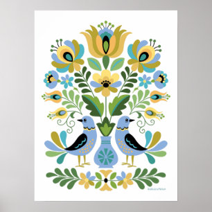 Ungarische Volkskunst - Vögel in Blau und Gold Poster