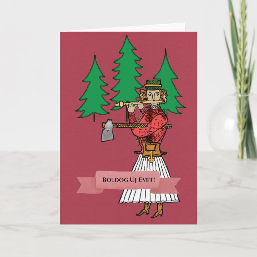 Ungarische Woodsman Folk Kunst mit Pine Trees Card Karte (Vorderseite)