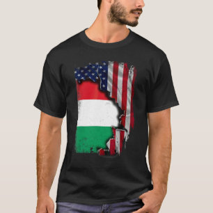 Ungarische Wurzeln Halb Amerikanische Flagge Patri T-Shirt