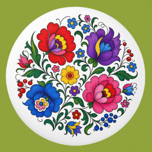 Ungarischer Kalocsa-Blumen-Folk-Art-Keramikknopf Keramikknauf