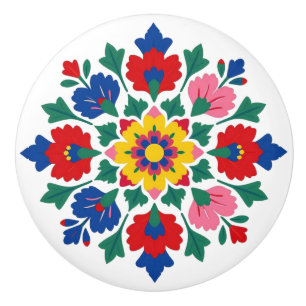 Ungarischer Kalocsa-Blumen-Volkskunst-Keramikknopf Keramikknauf