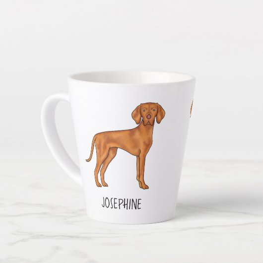 Ungarischer Niedlicher Pointer Dog von Vizsla mit  Milchtasse (Linke Ecke)