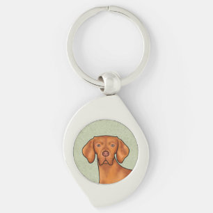 Ungarischer Vizsla Cartoon Zeigerhund Kopf Grün Schlüsselanhänger