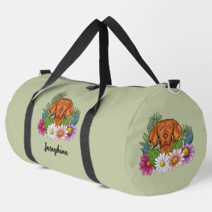 Ungarischer Vizsla mit farbenfrohen Blumen und Nam Duffle Bag