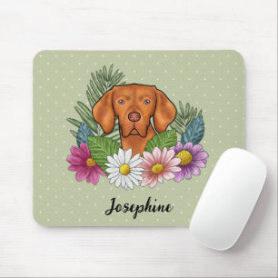Ungarischer Vizsla mit farbenfrohen Blumen und Nam Mousepad