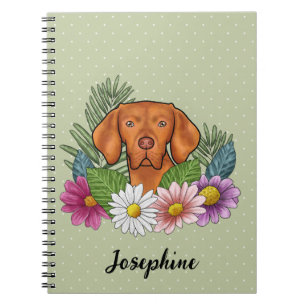 Ungarischer Vizsla mit farbenfrohen Blumen und Nam Notizblock