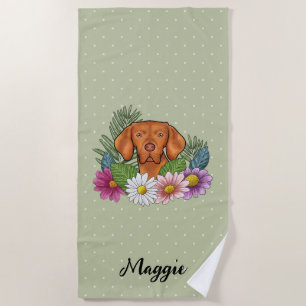Ungarischer Vizsla mit farbenfrohen Blumen und Nam Strandtuch