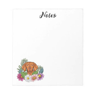 Ungarischer Vizsla mit farbenfrohen Blumen und Tex Notizblock
