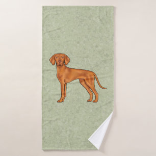 Ungarischer Vizsla Süßer Cartoon-Zeigerhund Grün Badhandtuch Set