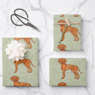 Ungarischer Vizsla Süßer Pointer-Hund-Muster Grün Geschenkpapier Set