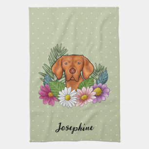 Ungarischer Vizsla und farbenfrohe Sommerblumen Gr Geschirrtuch
