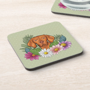 Ungarischer Vizsla und farbenfrohe Sommerblumen Gr Getränkeuntersetzer