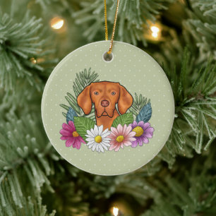 Ungarischer Vizsla und farbenfrohe Sommerblumen Gr Keramik Ornament