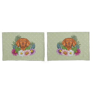 Ungarischer Vizsla und farbenfrohe Sommerblumen Gr Kissenbezug