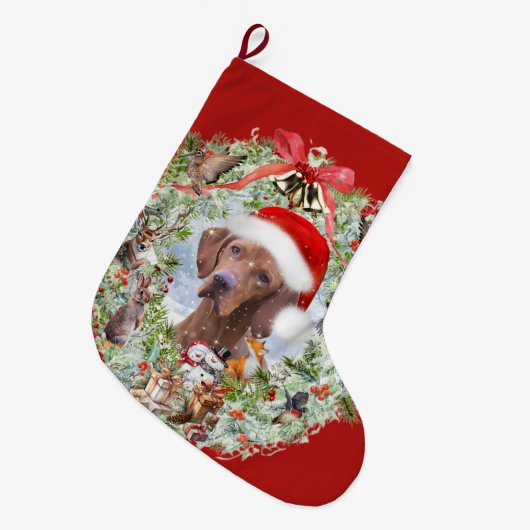 Ungarischer Weihnachtskranz Vizsla Großer Weihnachtsstrumpf (Vorderansicht (hängend))