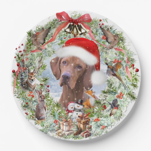 Ungarischer Weihnachtskranz Vizsla Pappteller (Vorderseite)