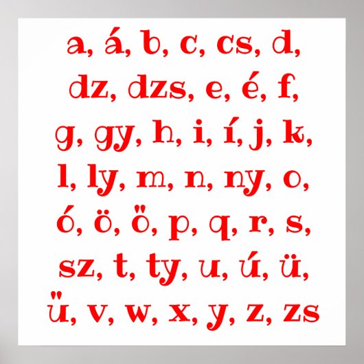Ungarisches Alphabet in rot Poster (Vorne)