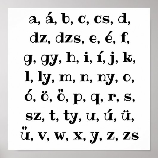 Ungarisches Alphabet in schwarz Poster (Vorne)
