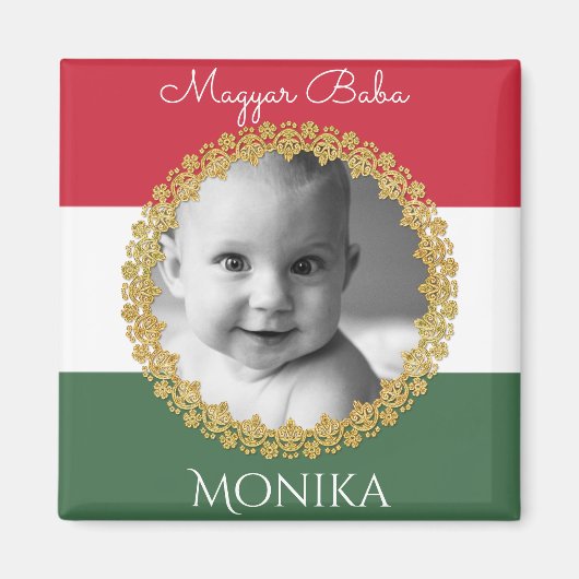 Ungarisches Baby mit Foto und Name Magnet (Vorne)