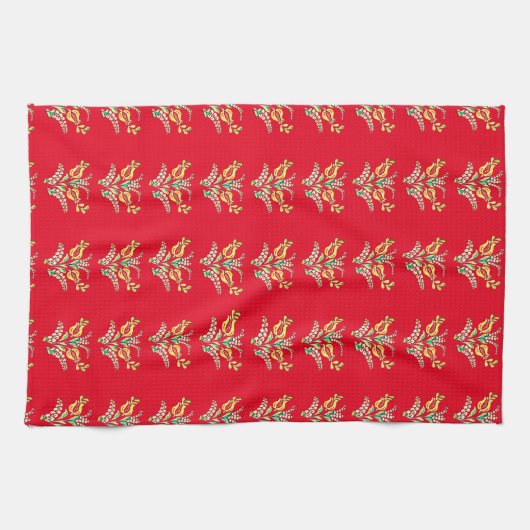 Ungarisches Blumenmuster in lebhaften Farben Geschirrtuch (Horizontal)