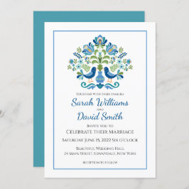 Ungarisches Design Blaue Vögel Einladung Hochzeit