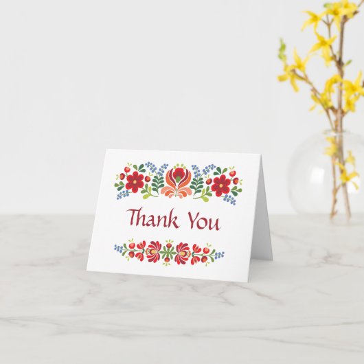 Ungarisches Design Rote Blume Danke Karte (Gelbe Blume)