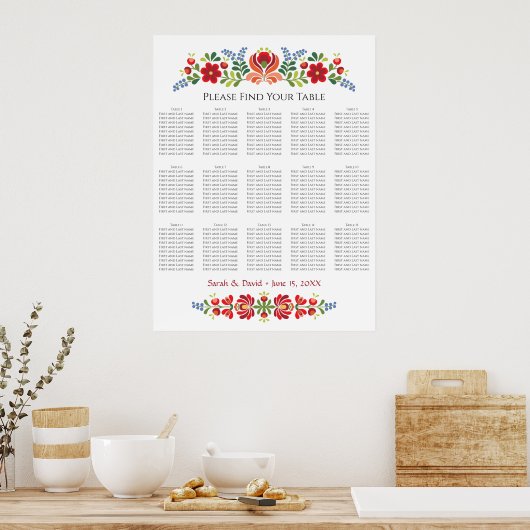 Ungarisches Design Rote Blume Sitzplan Poster (Küche)