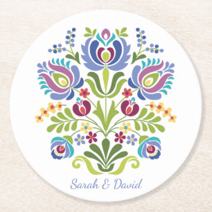 Ungarisches Design Violet Floral Runder Pappuntersetzer